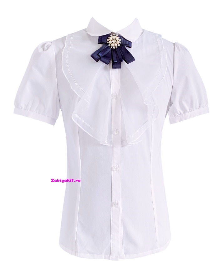Белая блузка для девочки с жабо и брошью Deloras